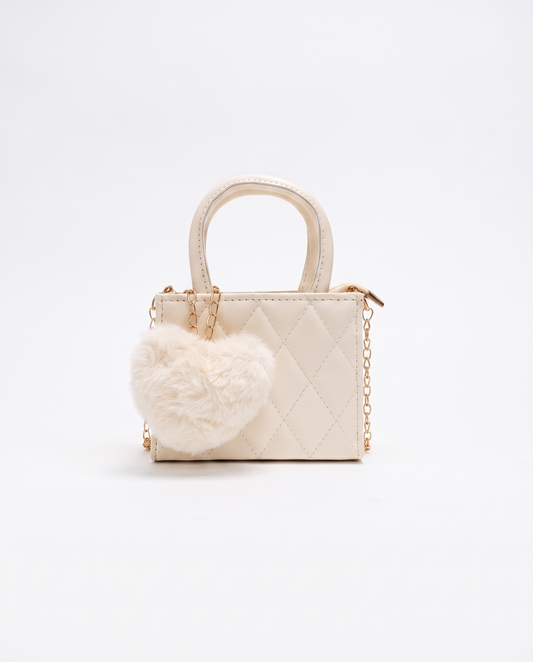 Borsetta bambina trapuntata con cuore plush - Beige