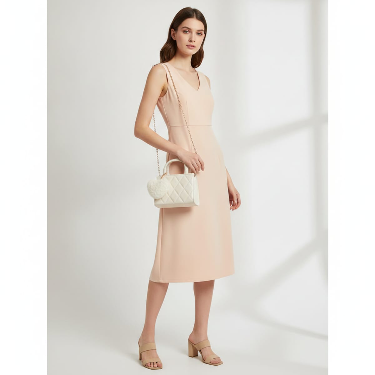 Borsetta bambina trapuntata con cuore plush - Beige