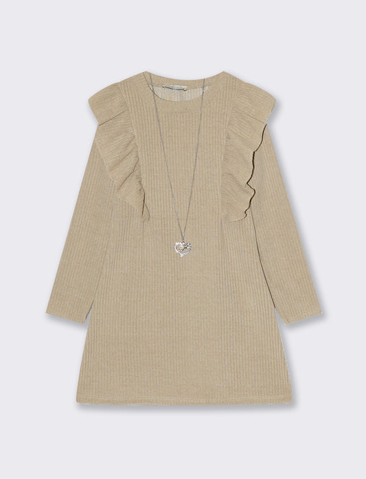 Abito bambina con rouches - Beige