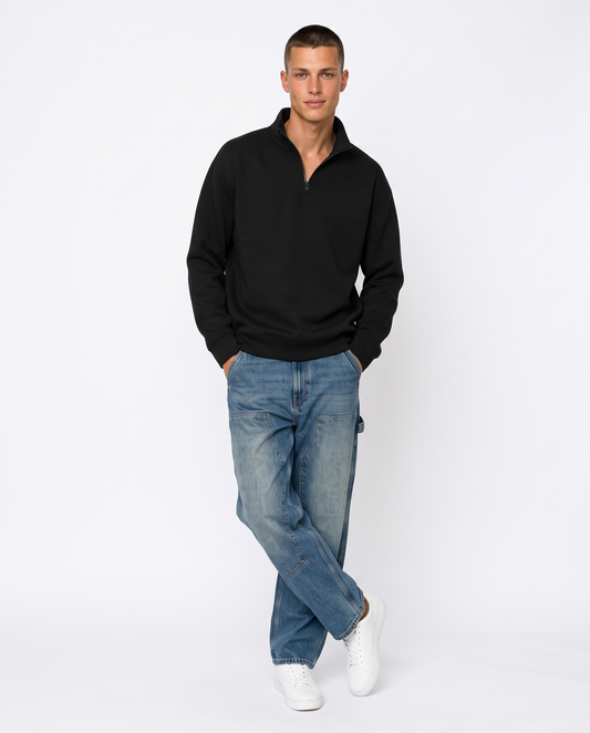 Hooded sweatshirt with zip, soft touch, relaxed fit - Black