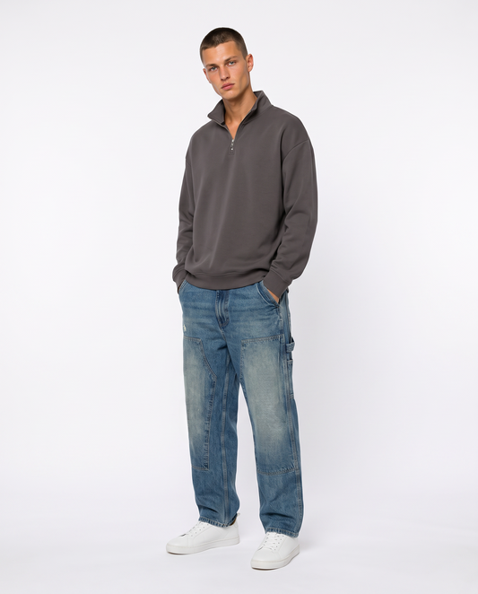 Hooded sweatshirt with zip, soft touch, relaxed fit - Grey