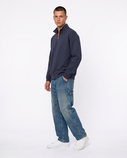 Hooded sweatshirt with zip, soft touch, relaxed fit - Blue