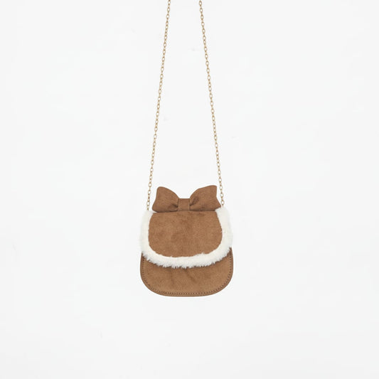 Girls' handbag with flap and bow - Brown