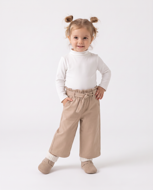 Wide-leg trousers with belt and bow - Beige