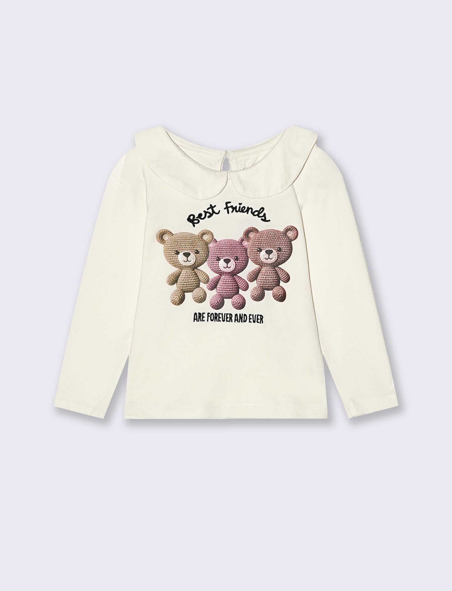 T-shirt girocollo con orsetti e colletto - Bianco latte