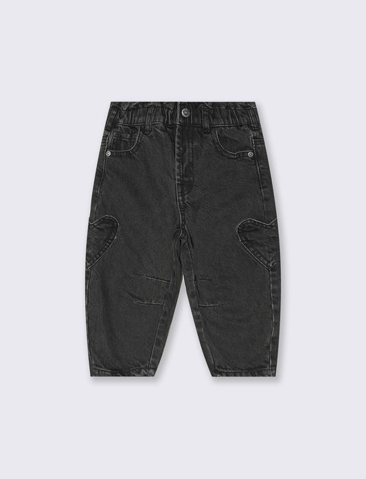 Jeans cargo neri con tasche a cuore - Nero