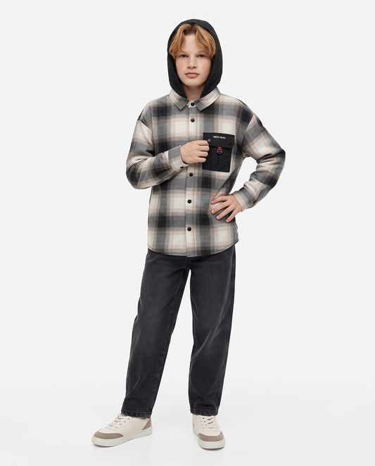 Flannel shirt with removable hood - Multicolor