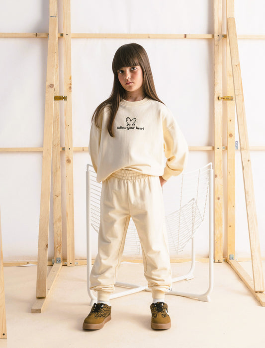 Pantaloni in felpa con elastico - Beige