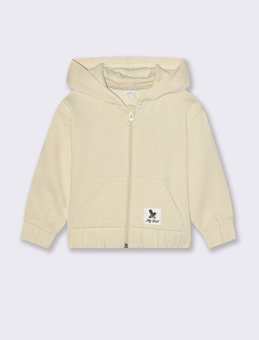 FELPA CON CAPPUCCIO  E ZIP - Beige