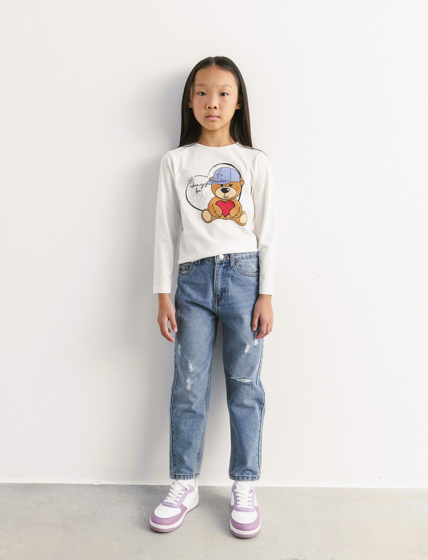 Jeans 5 tasche da bambina. - Denim