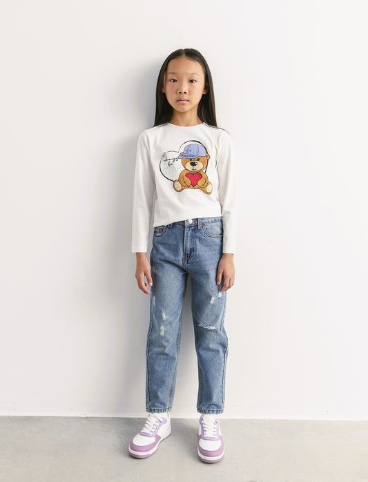 Jeans 5 tasche da bambina. - Denim