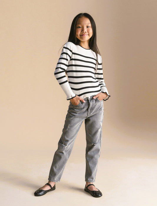 Jeans 5 tasche da bambina. - Grigio