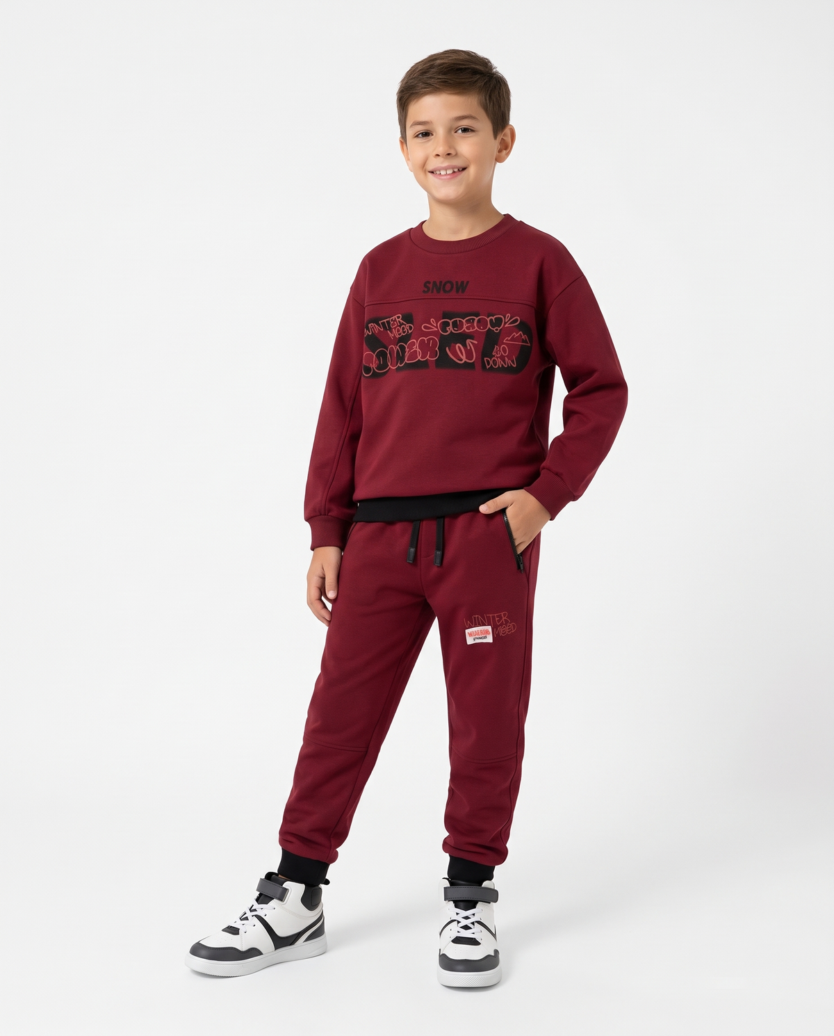 Cotton NYC Joggers with Print and Label - Red