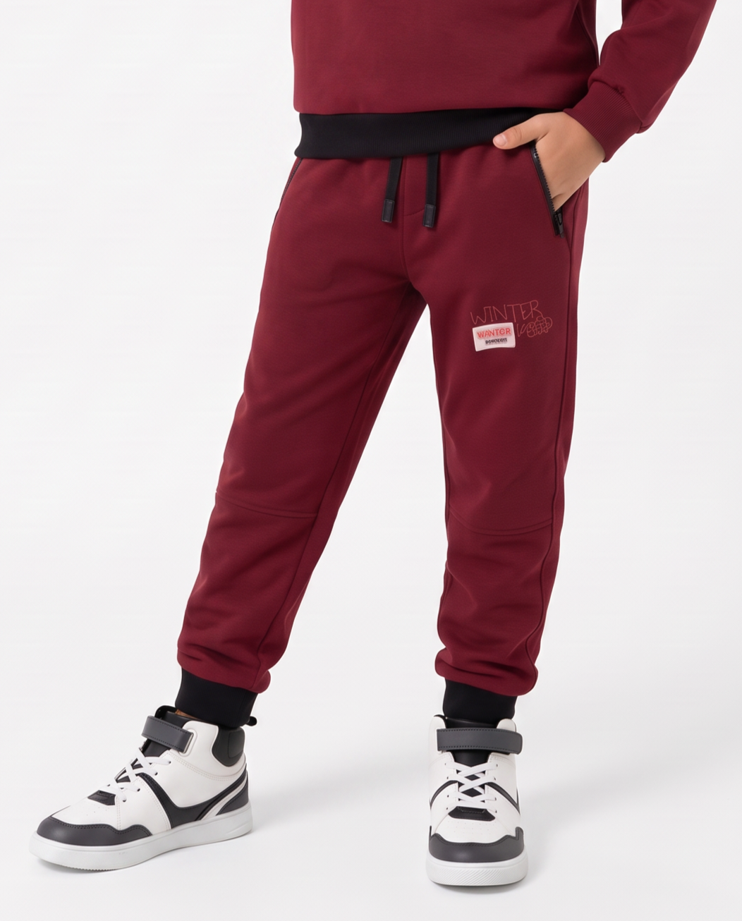 Cotton NYC Joggers with Print and Label - Red