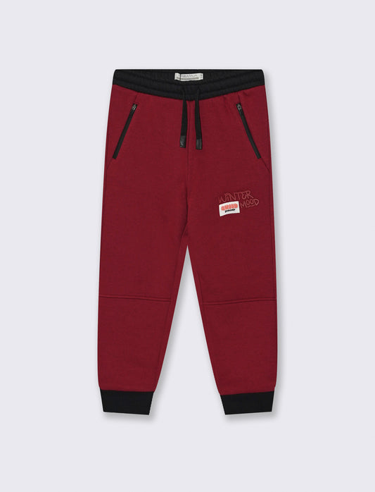 Cotton NYC Joggers with Print and Label - Red