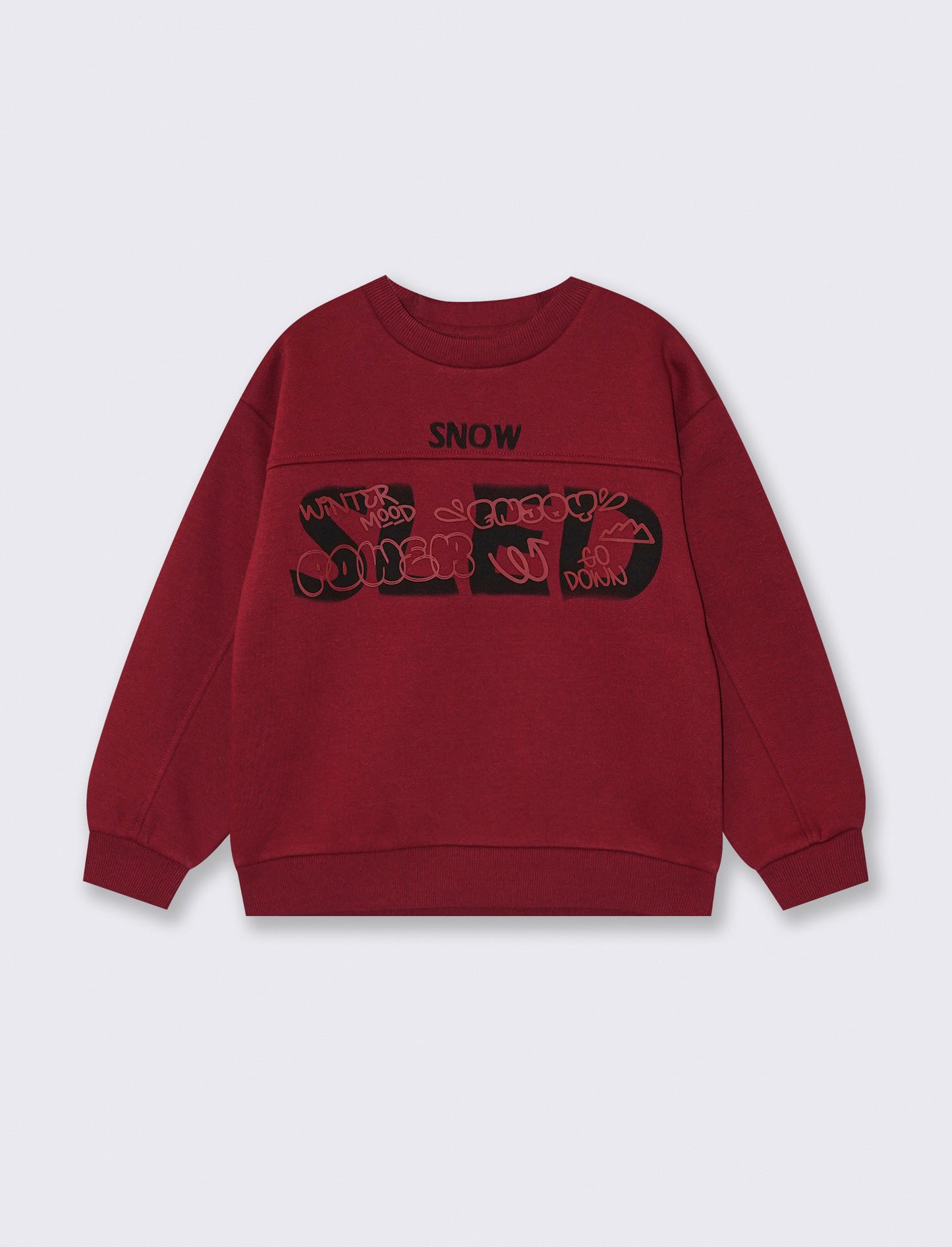 Felpa loose con maxi stampa e girocollo - Bordeaux