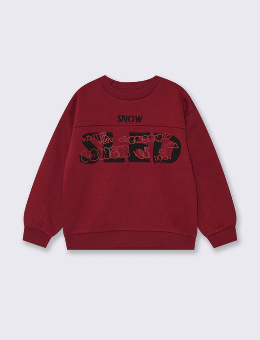 Loose sweatshirt with oversized print and crew neck - Red