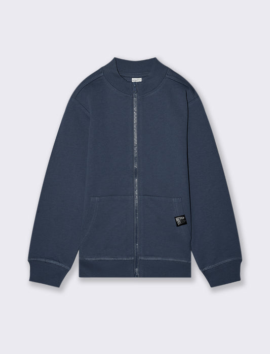 Felpa collo alto con zip. - Blu