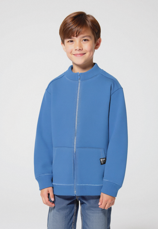Felpa collo alto con zip. - Blu oceano