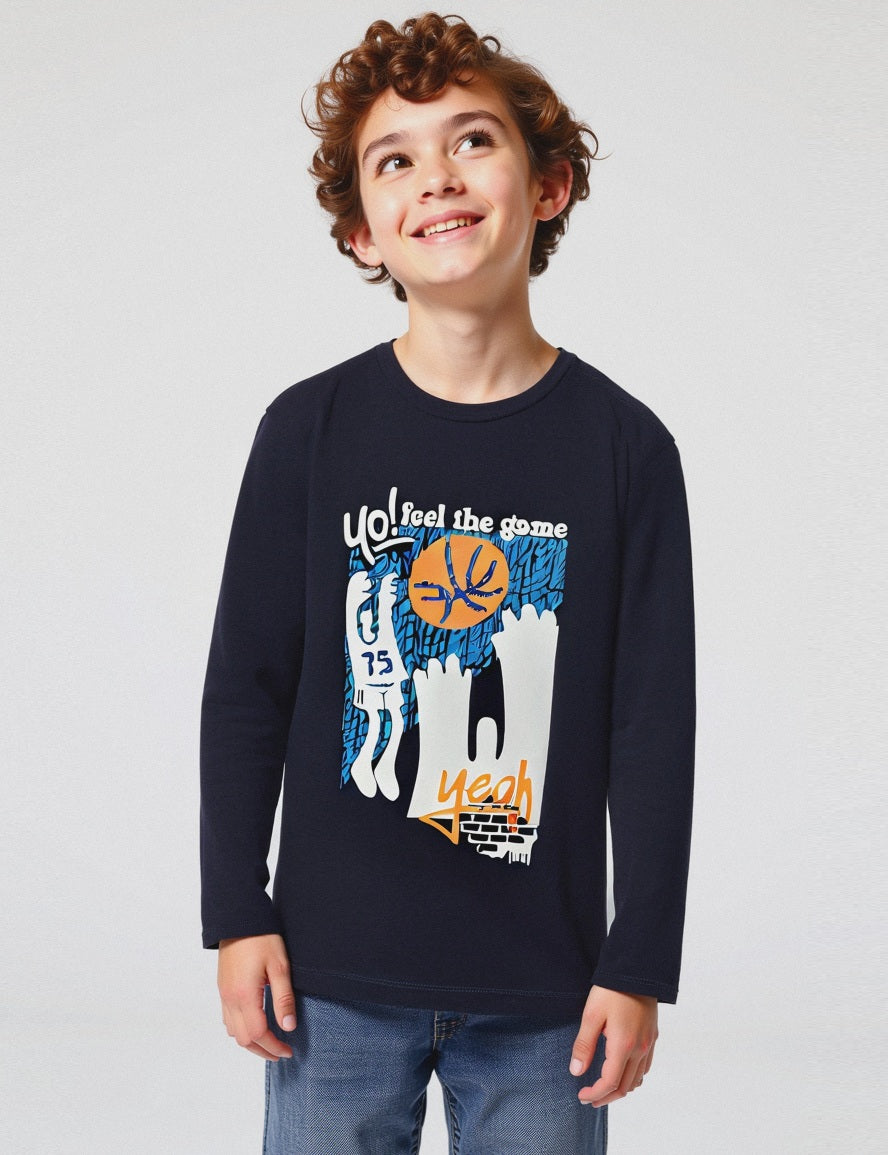 T-shirt in jersey con stampa. - Blu