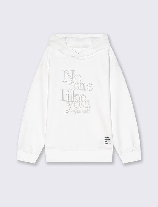 Felpa con ricamo frontale. - Bianco latte