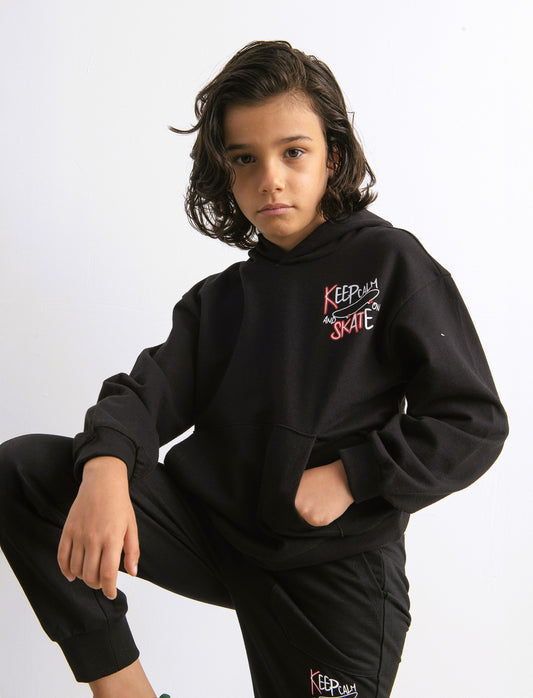 FELPA BASIC CON CAPPUCCIO - Nero