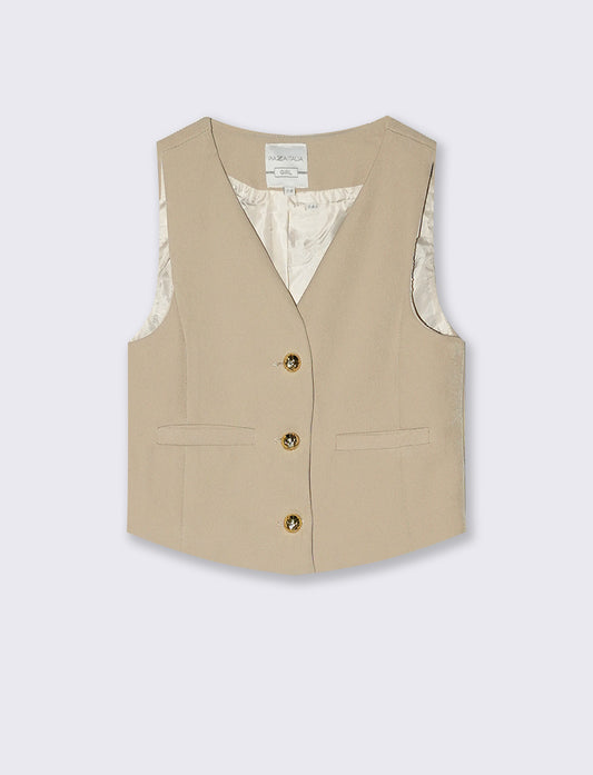 Girls' vest with jewel buttons - Beige
