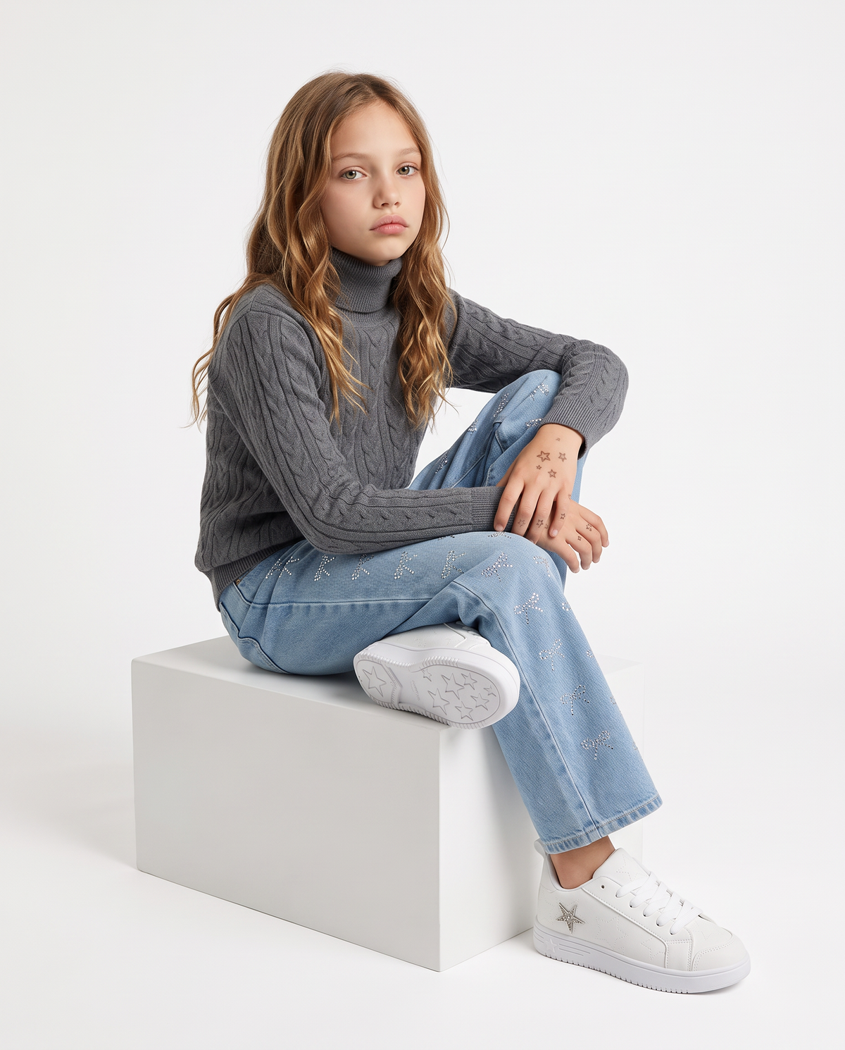 Jeans svasati con strass per bambina - Denim