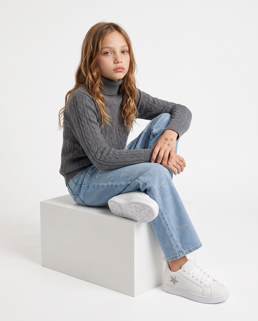 Flared jeans with rhinestones for girls - Blue