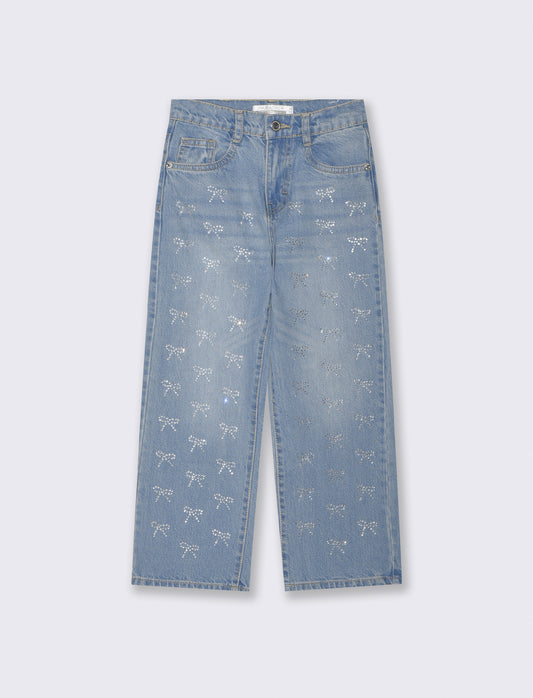 Jeans svasati con strass per bambina - Denim