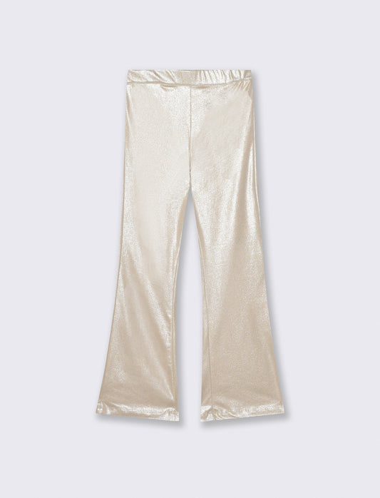 Leggings a zampa in tessuto brillante - Beige