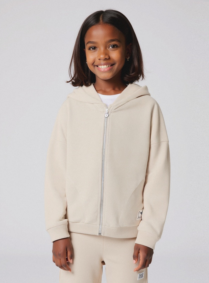 Felpa zippata con cappuccio - Beige