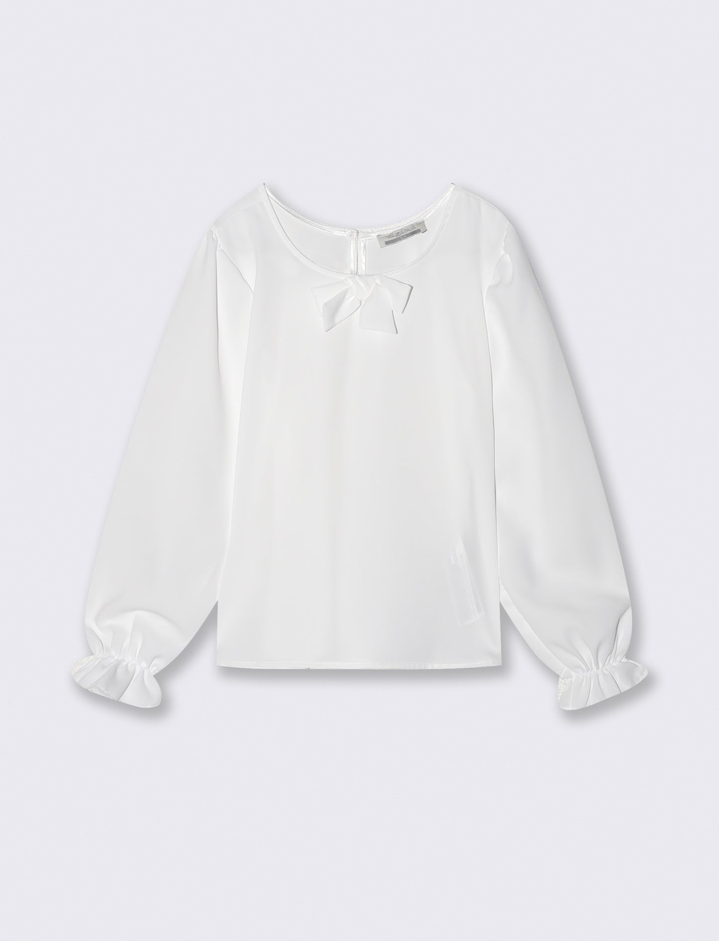 Blusa elegante con fiocco e maniche lunghe - Bianco