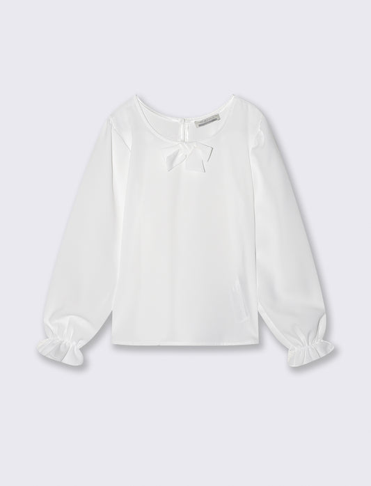 Elegant blouse with bow and long sleeves - White