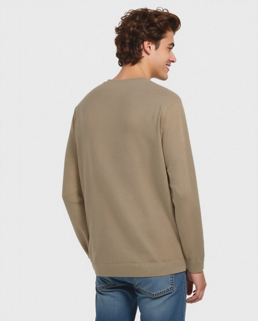 MAGLIA BASIC IN PURO COTONE - Beige