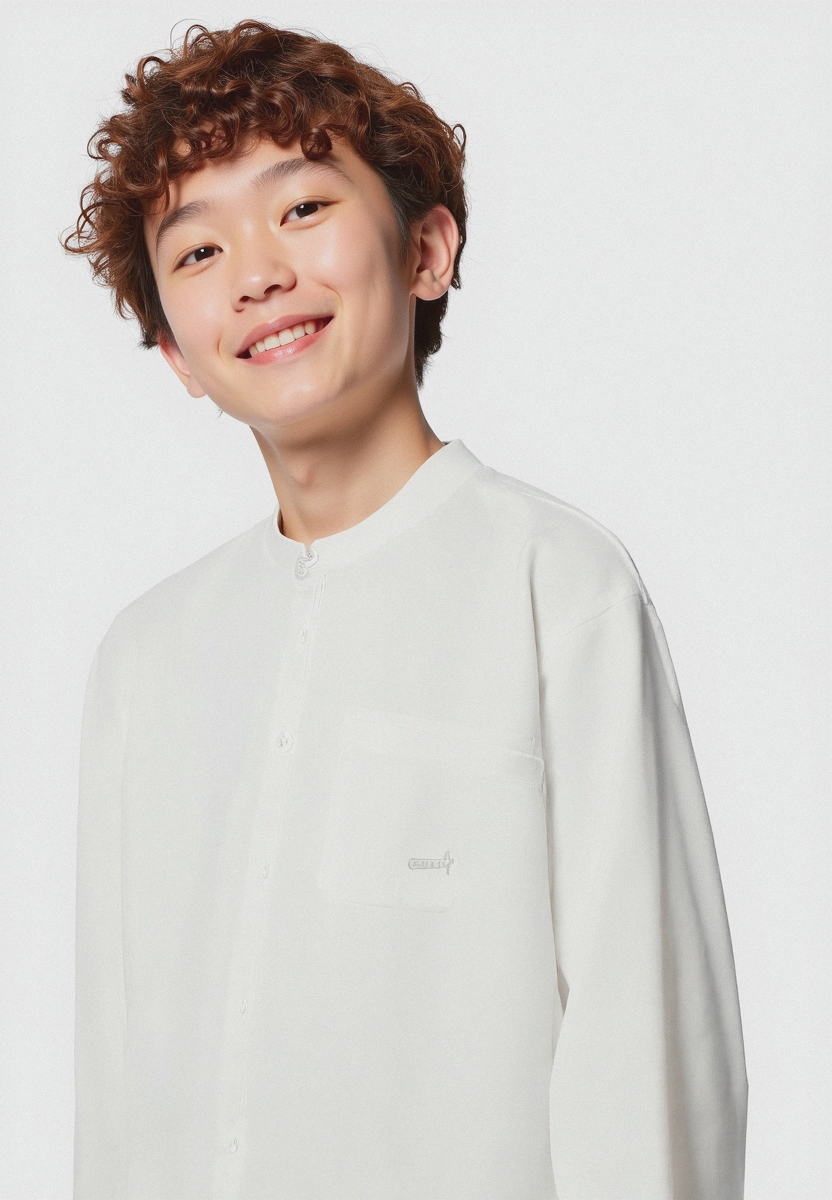 Camicia collo coreano - Bianco latte
