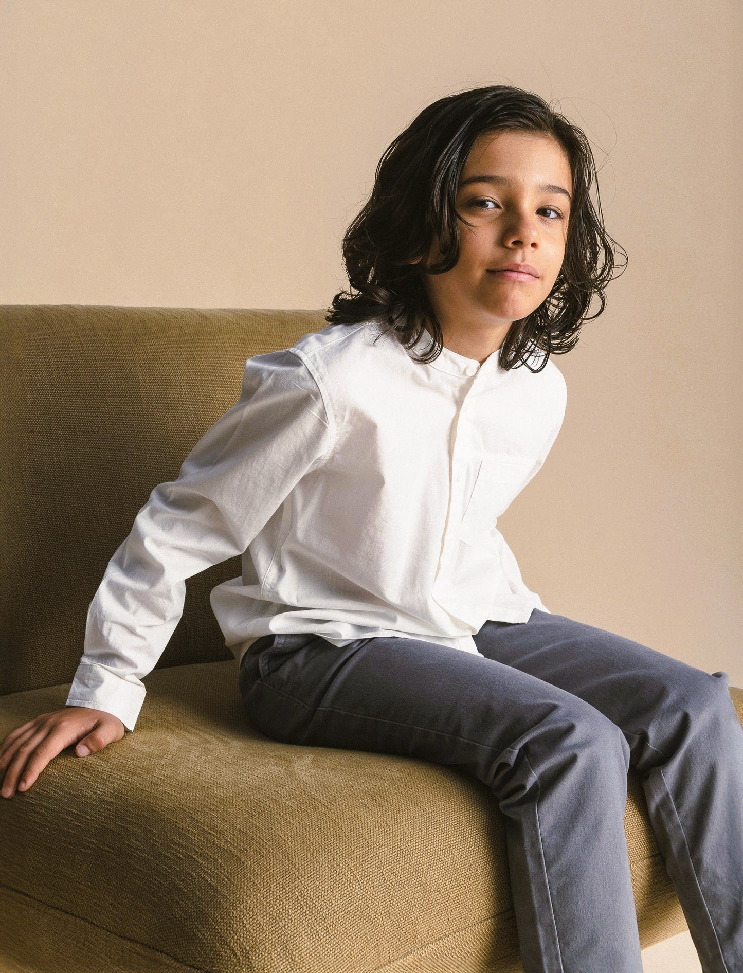 Camicia collo coreano - Bianco latte