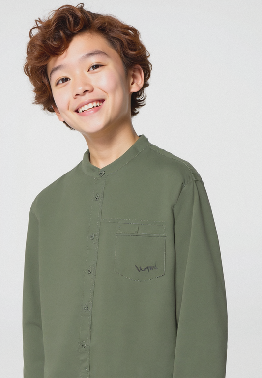 Camicia collo coreano - Verde salvia