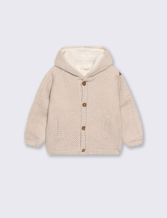 Warm cardigan with fur lining - Beige