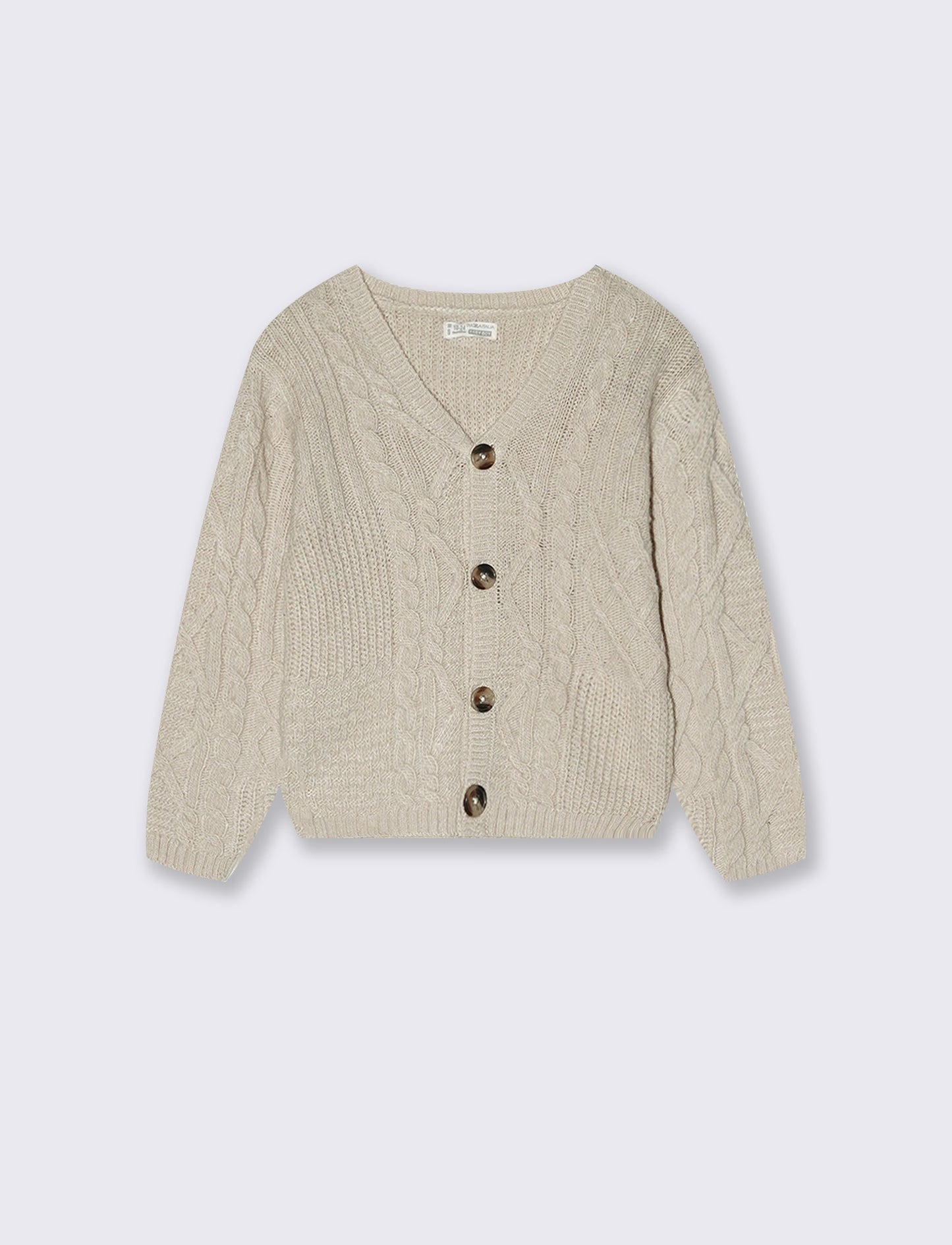 Cardigan a trecce in filato grosso - Beige melange