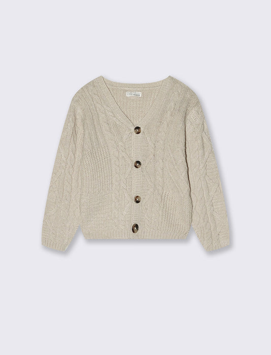 Chunky Cable Knit Cardigan - Beige