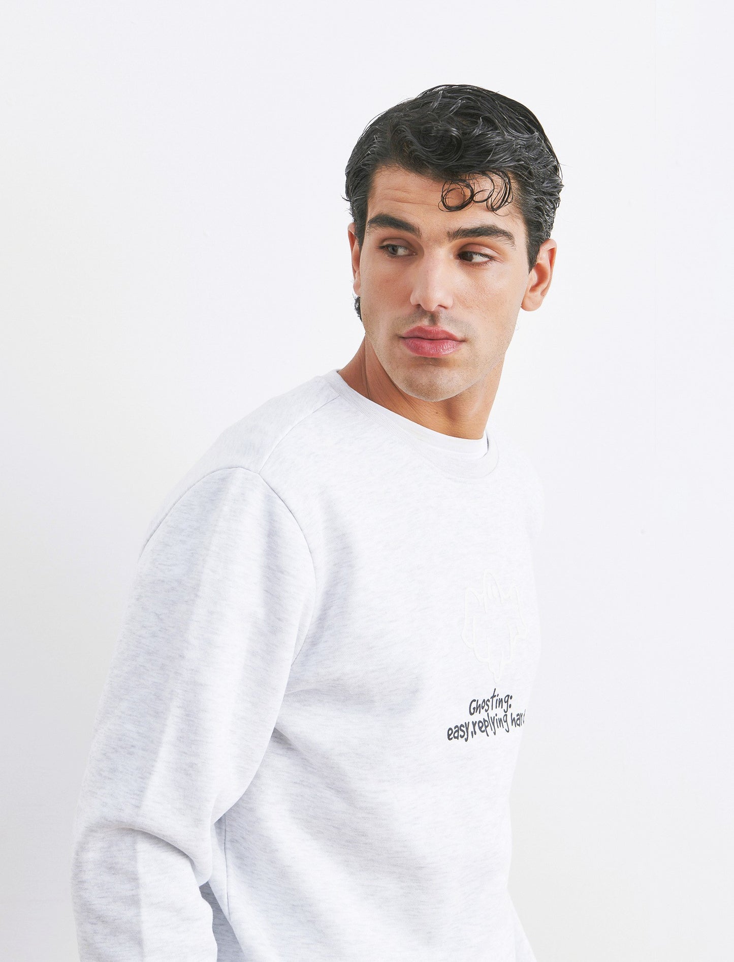 FELPA MISTO COTONE CON STAMPA - Grigio mel.