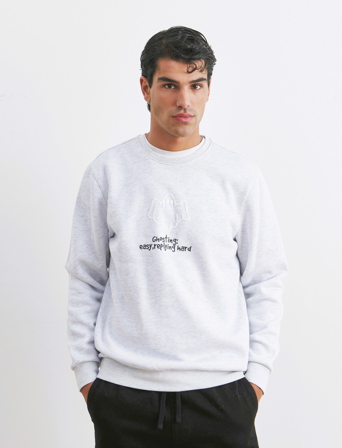 FELPA MISTO COTONE CON STAMPA - Grigio mel.