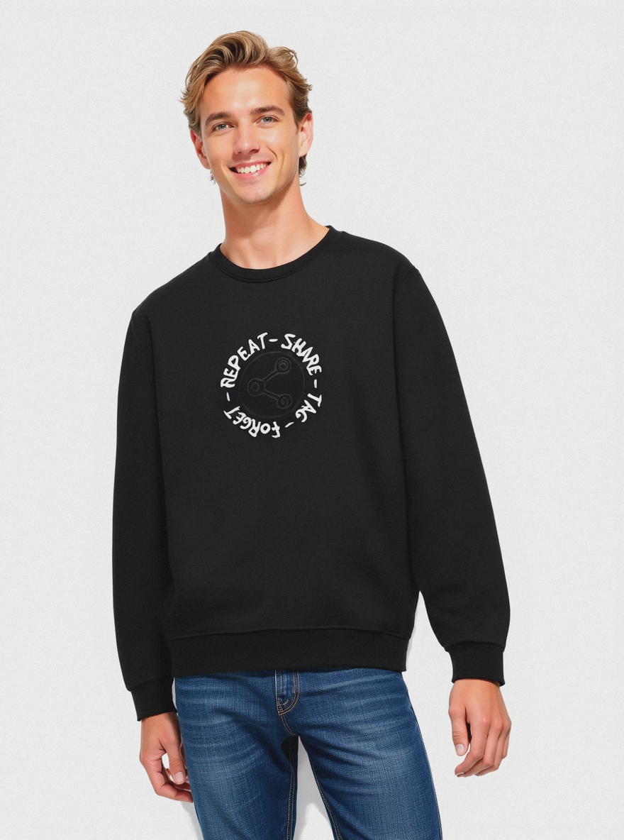 FELPA MISTO COTONE CON STAMPA - Nero