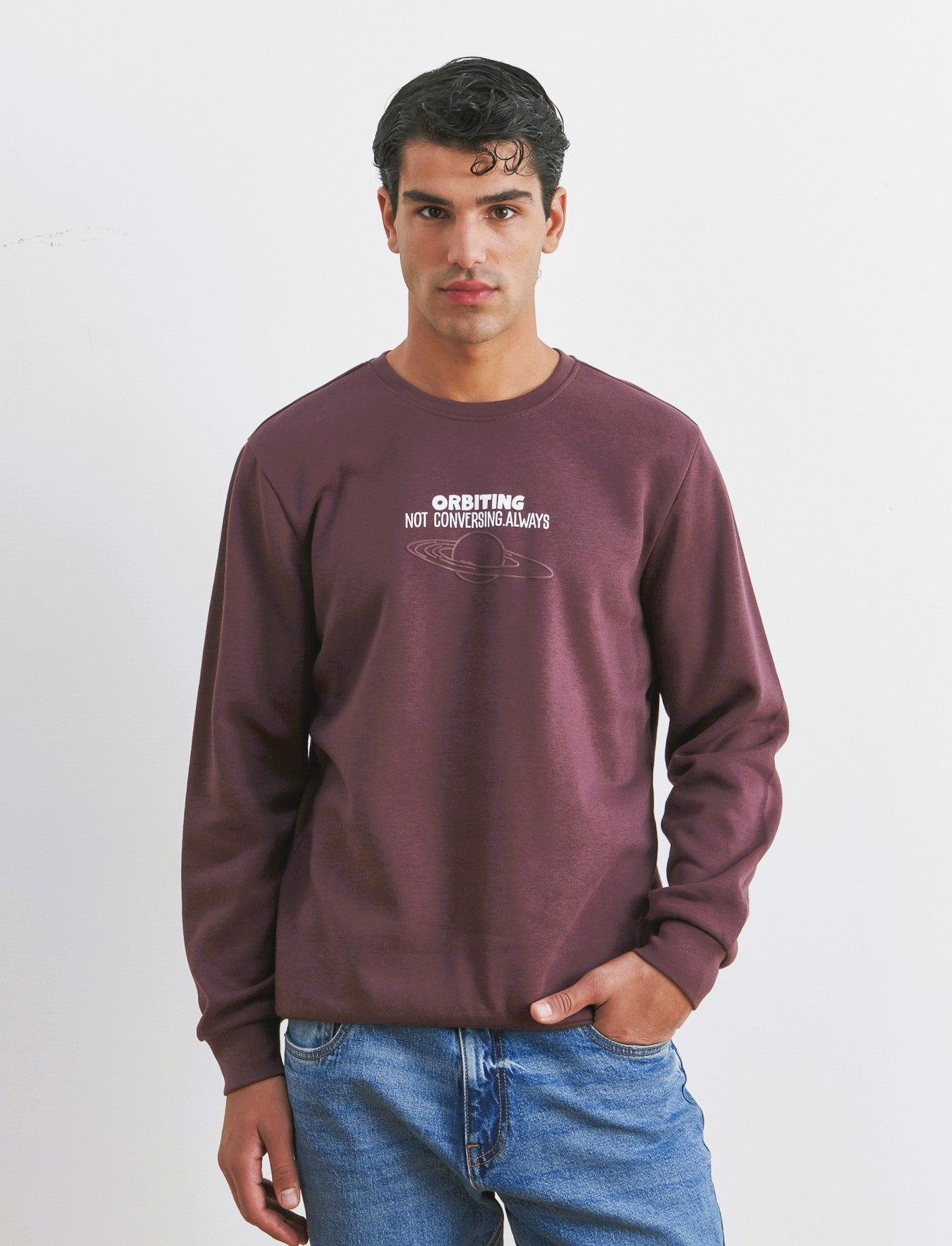 FELPA MISTO COTONE CON STAMPA - Bordeaux