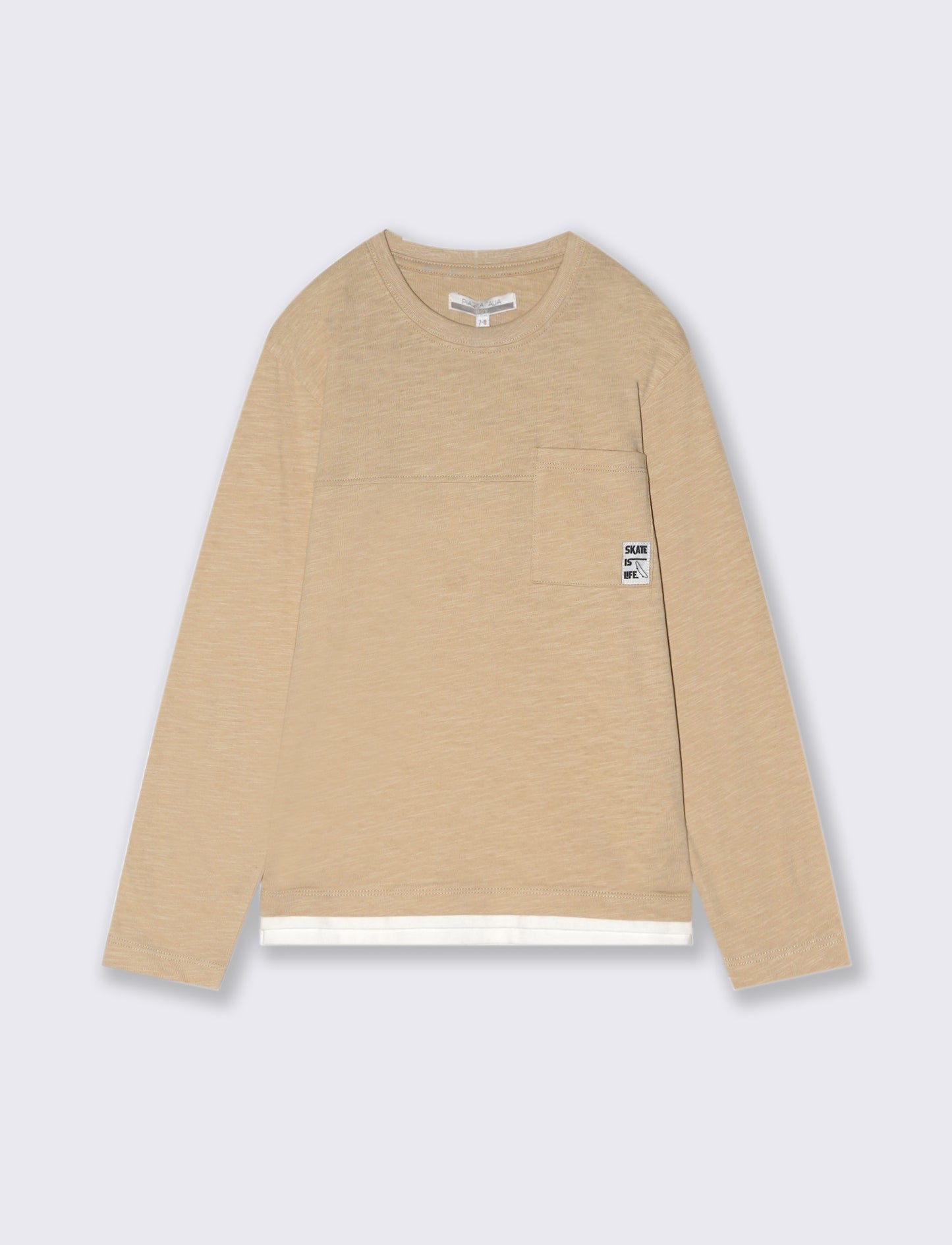 MAGLIETTA IN COTONE SLUB CON TASCHINO - Beige