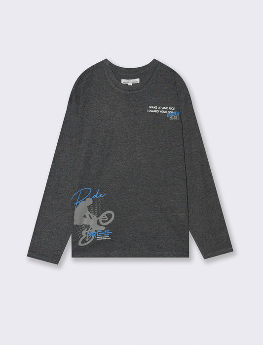 T-shirt in jersey fiammato con stampa. - Nero