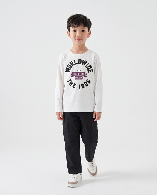 Cotton T-shirt with print and embroidery - White