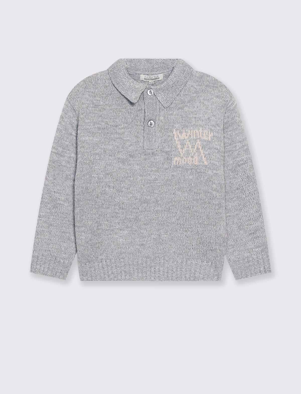 Heavy knit sweater with jacquard collar - Grey