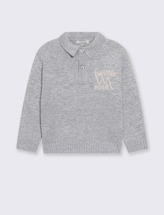 Heavy knit sweater with jacquard collar - Grey